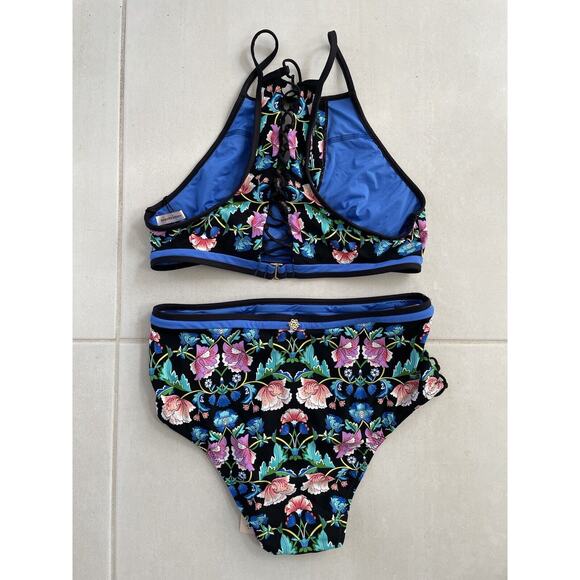 Nanette Lepore Swim Bikini Floral Damask Lace up Swimwear - Picture 7 of 11